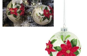 Palla in vetro da appendere con decori stelle natalizie e glitter. Diam. 10