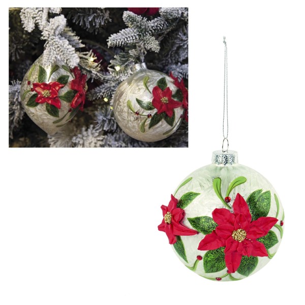 Palla in vetro da appendere con decori stelle natalizie e glitter. Diam. 10