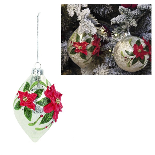 Goccia in vetro da appendere con stelle natale e glitter. CM 14