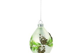 Goccia in vetro da appendere con decori pino e pigne. CM 13