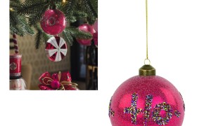Palla natalizia in vetro con scritta glitter "Ho-Ho-Ho". Diam. 10