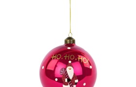 Palla natalizia in vetro con babbo natale e scritta "Ho-Ho-Ho". Diam. 12