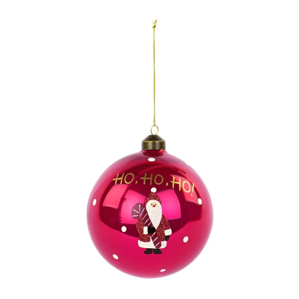 Palla natalizia in vetro con babbo natale e scritta "Ho-Ho-Ho". Diam. 12