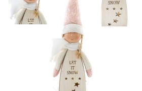 Bambolina natalizia con luci LED e dettagli marabù rosa. CM 30