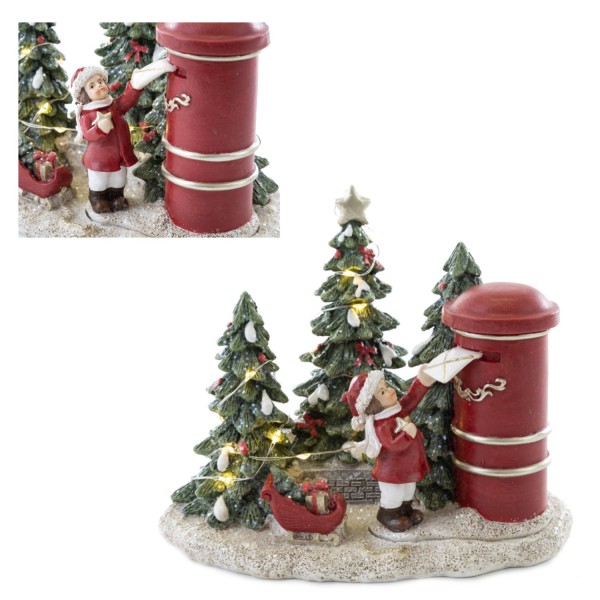 Paesaggio in resina con bimba e cassetta postale con luci LED. CM 16x12 H 14.5