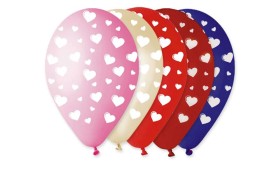Set 10 palloncini lattice colorati misti con cuori bianchi. CM 30