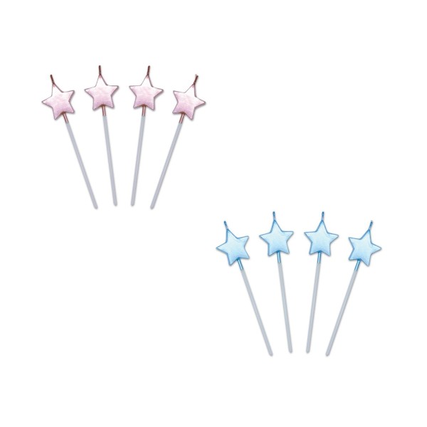 Set 4 candeline stella rosa o azzurre. CM 13