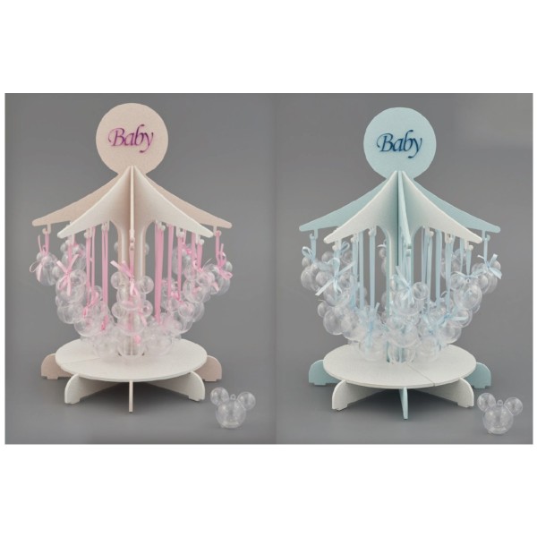 Set 24 scatoline plexi con mobiletto forma giostra baby. CM 48x39