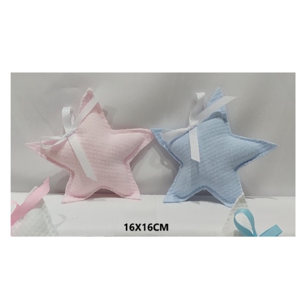Sacchetto forma stella in tessuto trapuntato con fiocco. CM 16x16
