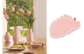 Vassoio porcellana foglia rosa. CM 14x9