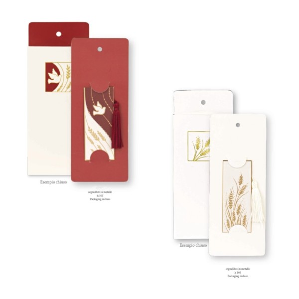 Segnalibro metallo con nappa tessuto e packaging cartoncino incluso. CM 10.5