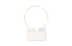 Cerchio metallo con luce led e base legno, ideale come base per animaletti e statuine resina. Diam. 8 H 11.5