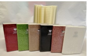Block Notes glitterato con copertina plastificata. CM 7x11 (colori a scelta)