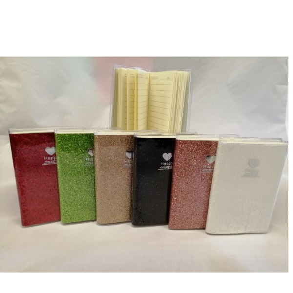 Block Notes glitterato con copertina plastificata. CM 7x11 (colori a scelta)