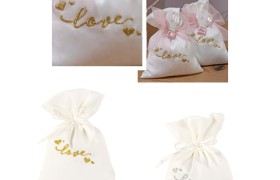 Sacchetto in raso con ricamo oro o argento "Love". CM 10x14