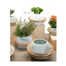 Vaso portapiante in ceramica e legno con frase. Ass 3 colori. h14 diam.19
