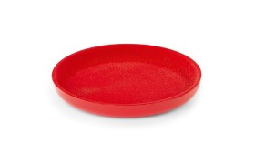 Piatto con interno floccato rosso con glitter oro. Diam. 40
