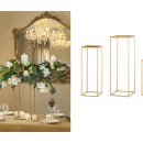 Set 3 basi a forma di parallelepipedo con piatto color oro. CM 22x22 H 55 / CM 30x30 H 90