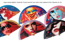 Ventagli in legno stampa digitale.Assortiti come da foto.Diam.CM 42