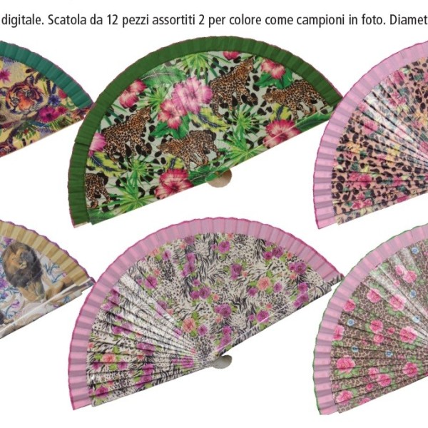 Ventagli in legno stampa digitale.Assortiti come da foto.Diam.CM 42