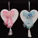 Cuore legno con applicazione rosa o azzurro.Mis.15x15