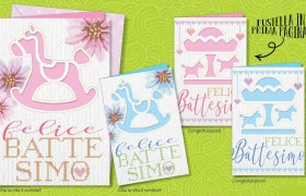 Biglietto auguri per battesimo, rosa e azzurro Ass.2 per colore CM 12x17