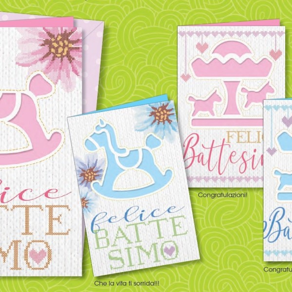 Biglietto auguri per battesimo, rosa e azzurro Ass.2 per colore CM 12x17