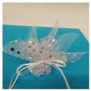 Quadrato doppio velo tulle pois argento con tirante. CM 23x23