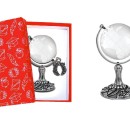 Globo vetro con base ottone bagno argento con ciondolo corona alloro e scatola. MADE IN ITALY