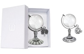 Globo vetro con base ottone bagno argento e scatola. MADE IN ITALY