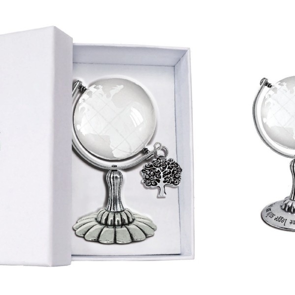 Globo vetro con base ottone bagno argento e scatola. MADE IN ITALY