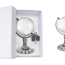 Globo vetro con base ottone bagno argento e scatola. MADE IN ITALY