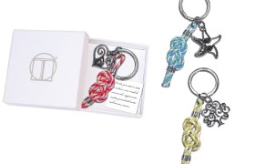 Portachiavi nodo corda con ciondolo ottone bagno argento e scatola. MADE IN ITALY