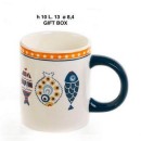 Tazza mug ceramica con decoro pesci, con scatola. CM 10