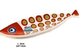 Vassoio ceramica forma pesce con scatola. CM 26