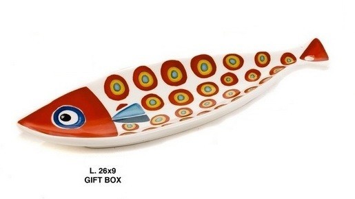 Vassoio ceramica forma pesce con scatola. CM 26
