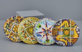 Sottopentola tondo ceramica con decoro maioliche sicilia. Ass 4. Diam. 20