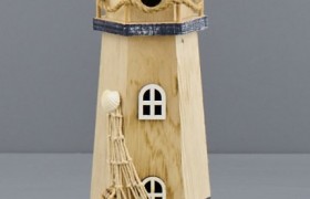 Faro legno naturale, con decorazioni marinare. CM 12x10 H 36