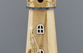 Faro legno naturale, con decorazioni marinare. CM 16x14 H 52