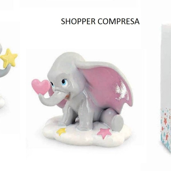 Dumbo in resina da appoggio, completo di shopper. H 7,5