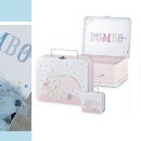 Set 9 valigette metallo con Dumbo rosa o azzurre. Grande:CM 20x16 H 8 Piccola:CM 8x7 H 4
