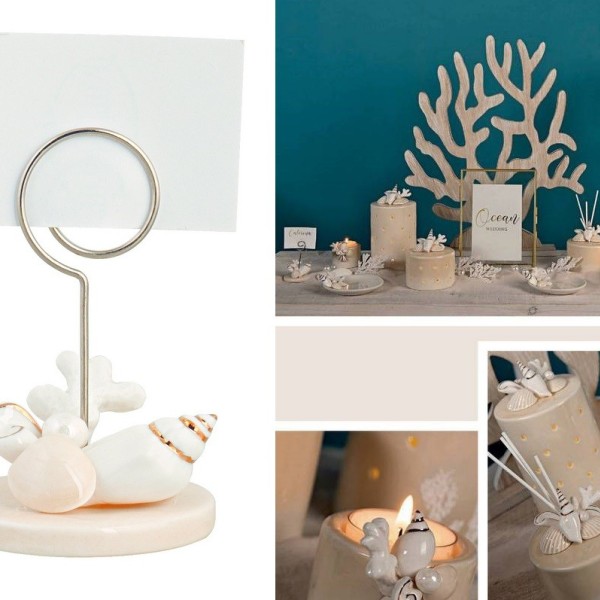 Memo clip ceramica con decoro conchiglie. H 8