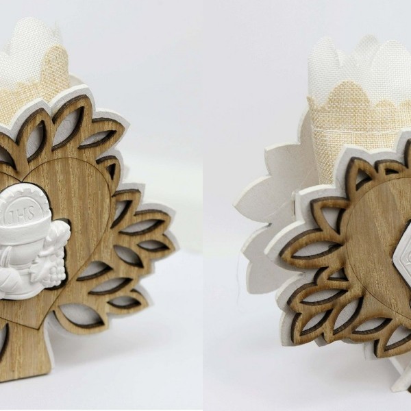 Scatola legno con sacchettino interno, comunione o cresima. CM 9.5X3.5 H 10