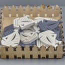 Set 24 barca in legno da applicazione bianco/blu. CM 4