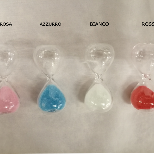 Clessidra vetro con sabbia colorata. H 6. Tempo 1 minuto.