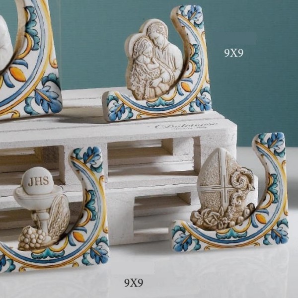 Icona resina con decoro maiolica e scatola. CM 9x9 MADE IN ITALY