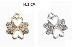 Applicazione forma quadrifoglio con cuore oro. H 3