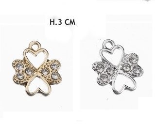 Applicazione forma quadrifoglio con cuore oro. H 3