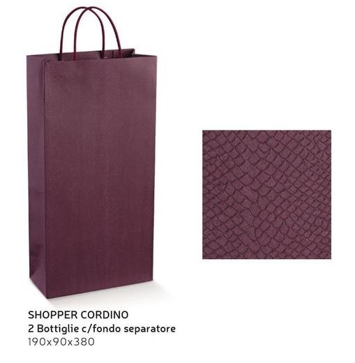 Shopper cartoncino con manico color vinaccia. CM 19x9 H 38