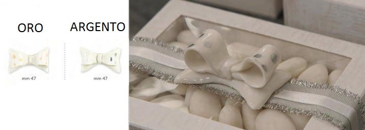 Fiocco porcellana bianca con pois oro o argento. CM 5